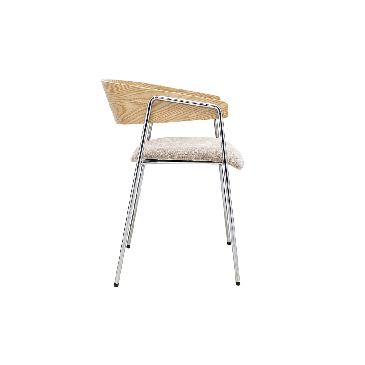 Chaises en tissu effet velours texturé taupe, bois clair et métal chromé (lot de 2) FANELY taupe, MILIBOO