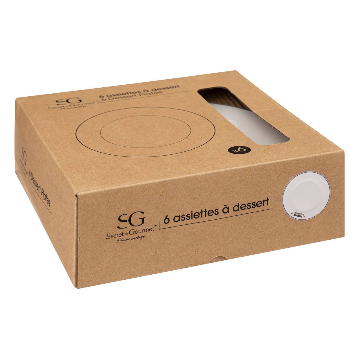 Lot de 6 assiettes en céramique BISTROT blanc, SECRET DE GOURMET