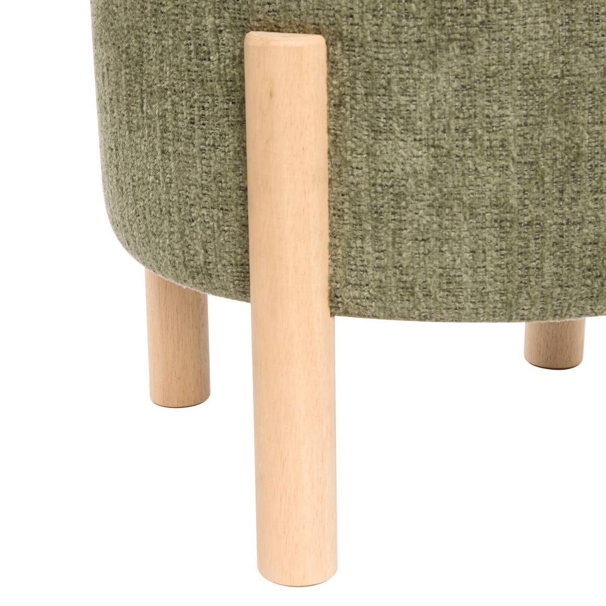 Tabouret coffre en tissu chenille ELKI vert kaki, ATMOSPHERA