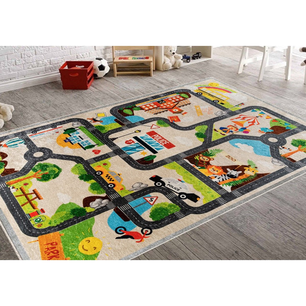 Tapis chambre enfant Circuit Beige beige, EDEN