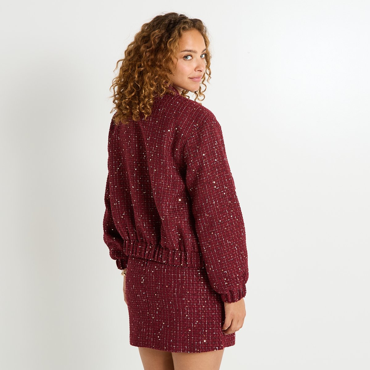 Blouson en tweed pailleté orange bordeaux, GRAIN DE MALICE