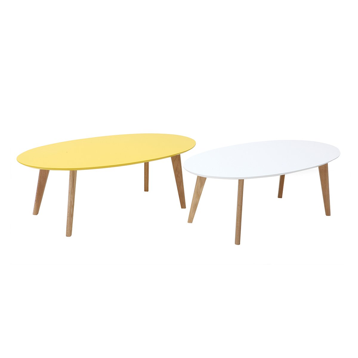 Table basse ovale scandinave blanc et bois clair chêne L120 cm EKKA blanc, MILIBOO