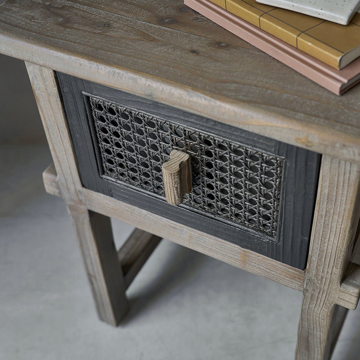 Table de chevet en bois recyclé massif 1 tiroir  JUNKO gris, BERAH GETAH