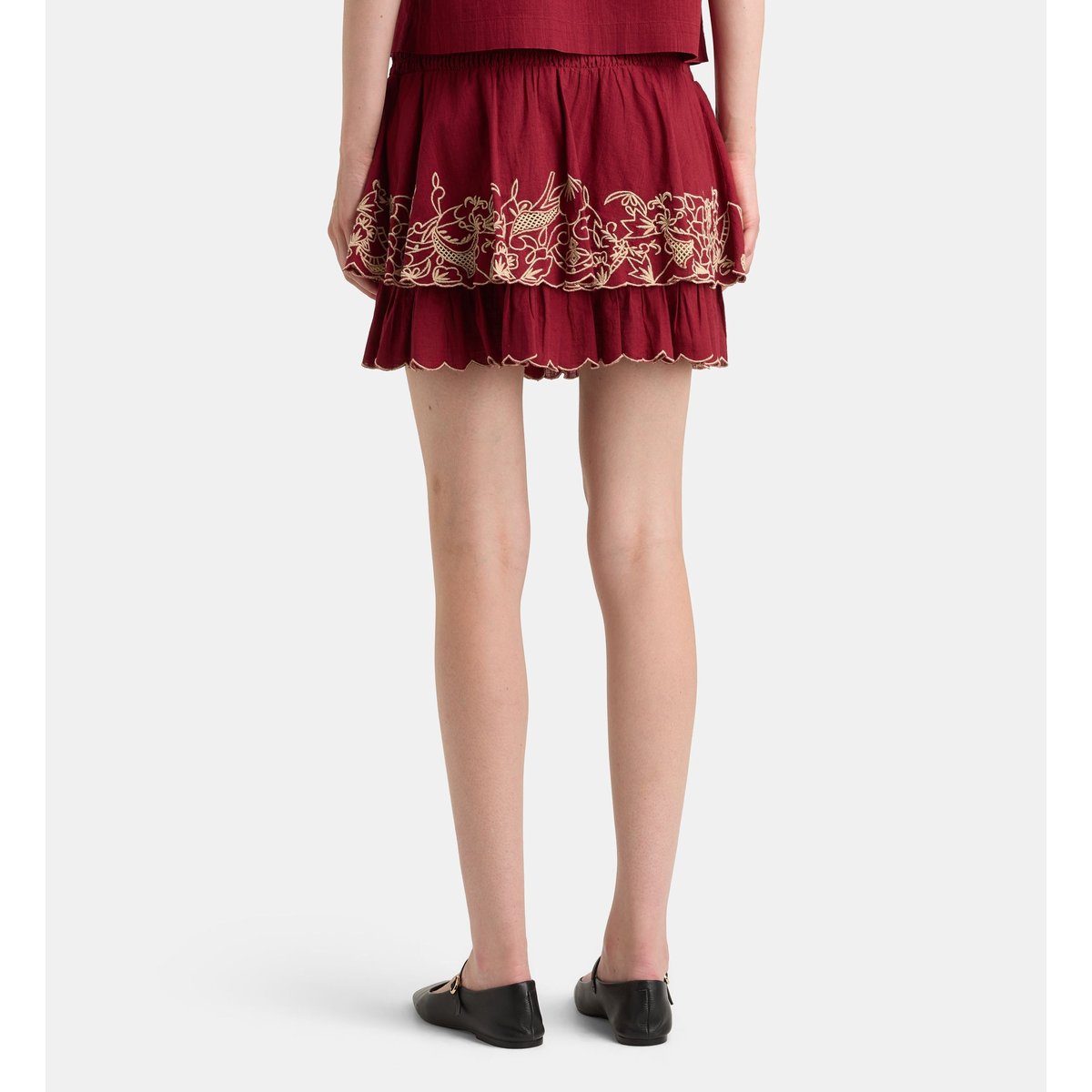 Jupe courte desire brod coton rouge, GALERIES LAFAYETTE
