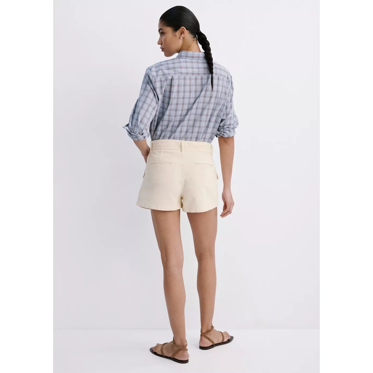 Short denim poches à revers écru, MANGO