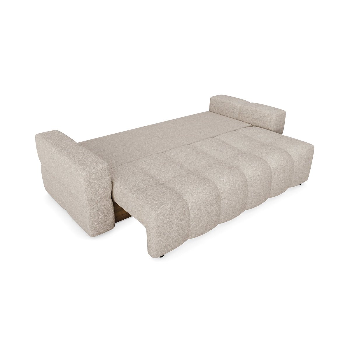 Canapé convertible coffre noyer 4 places en tissu bouclette GABRIEL beige, SIA HOME