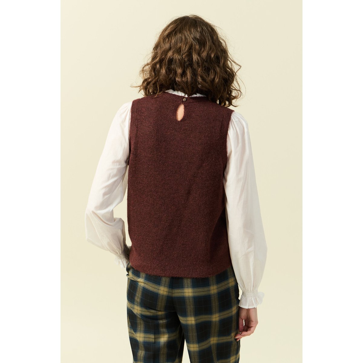 Pull 2 en 1 col rond manches longues marron, BONOBO