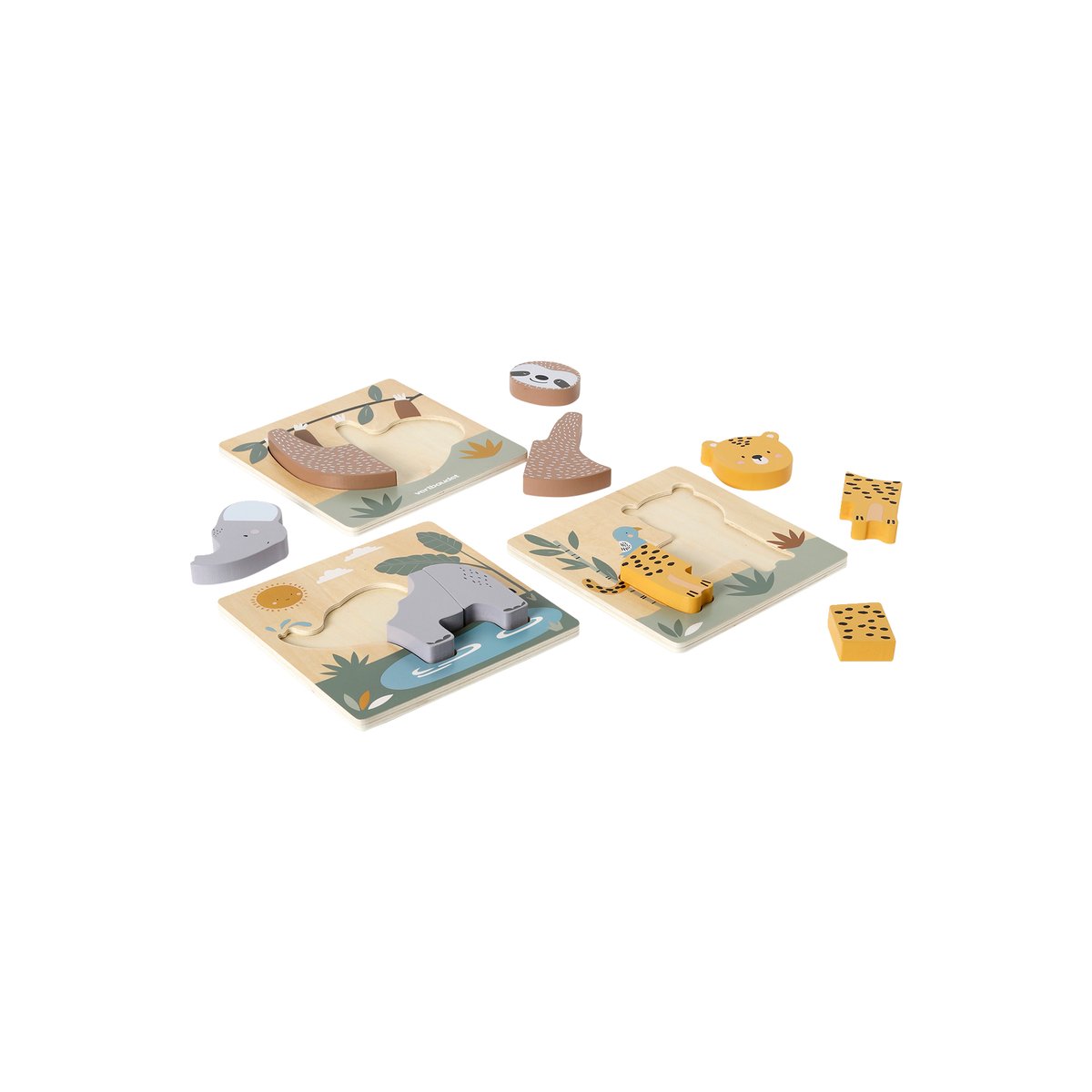 Lot de 3 puzzles chunky en bois FSC® - TANZANIE jaune, VERTBAUDET
