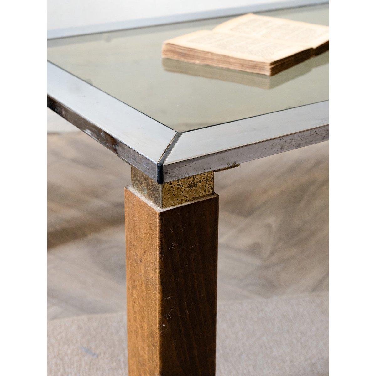 Table basse en métal et en verre Donna N°1016 - Bon état transparent, DEBONGOUT