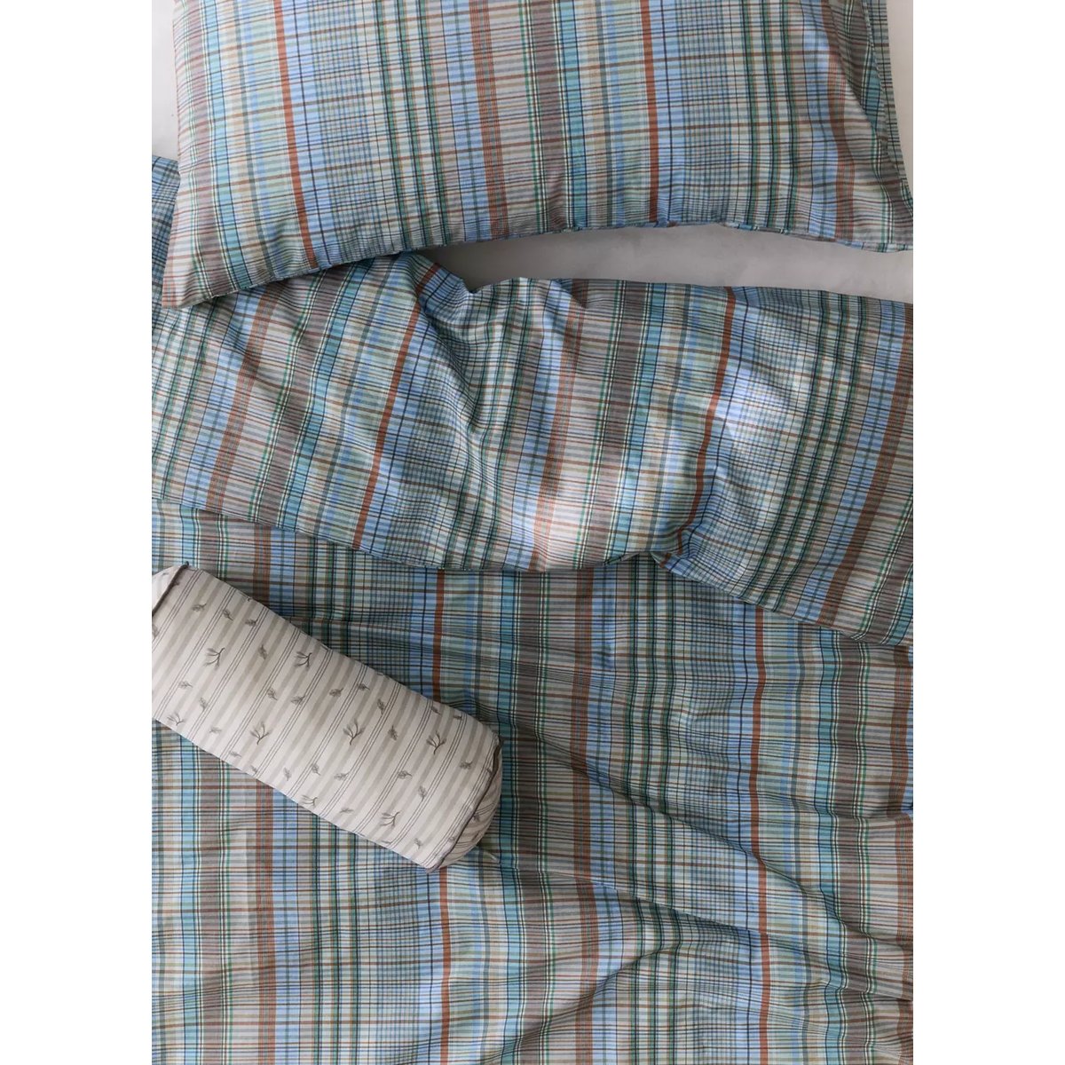 Housse de couette enfant percale de coton à carreaux lit 90 cm bleu, MANGO HOME