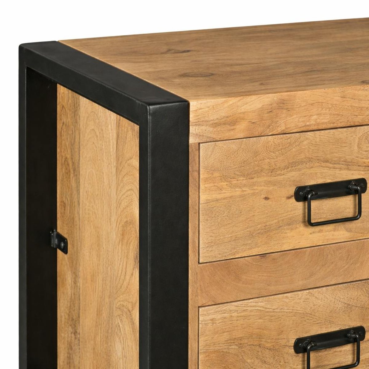 Petite commode 3 tiroirs bois clair et métal noir MILORA bois naturel, PIER IMPORT