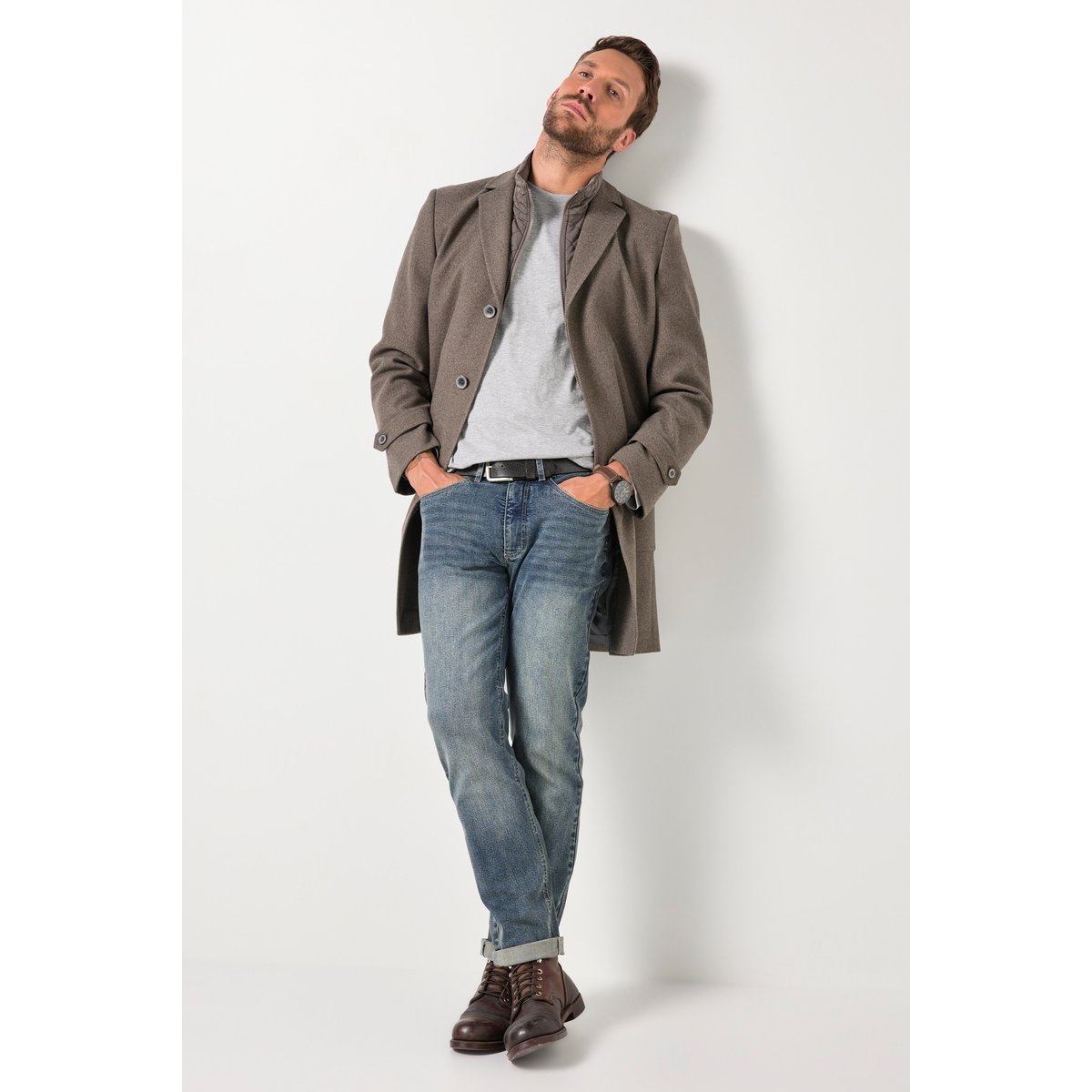 Manteau en laine mélangée olive foncé, JP1880