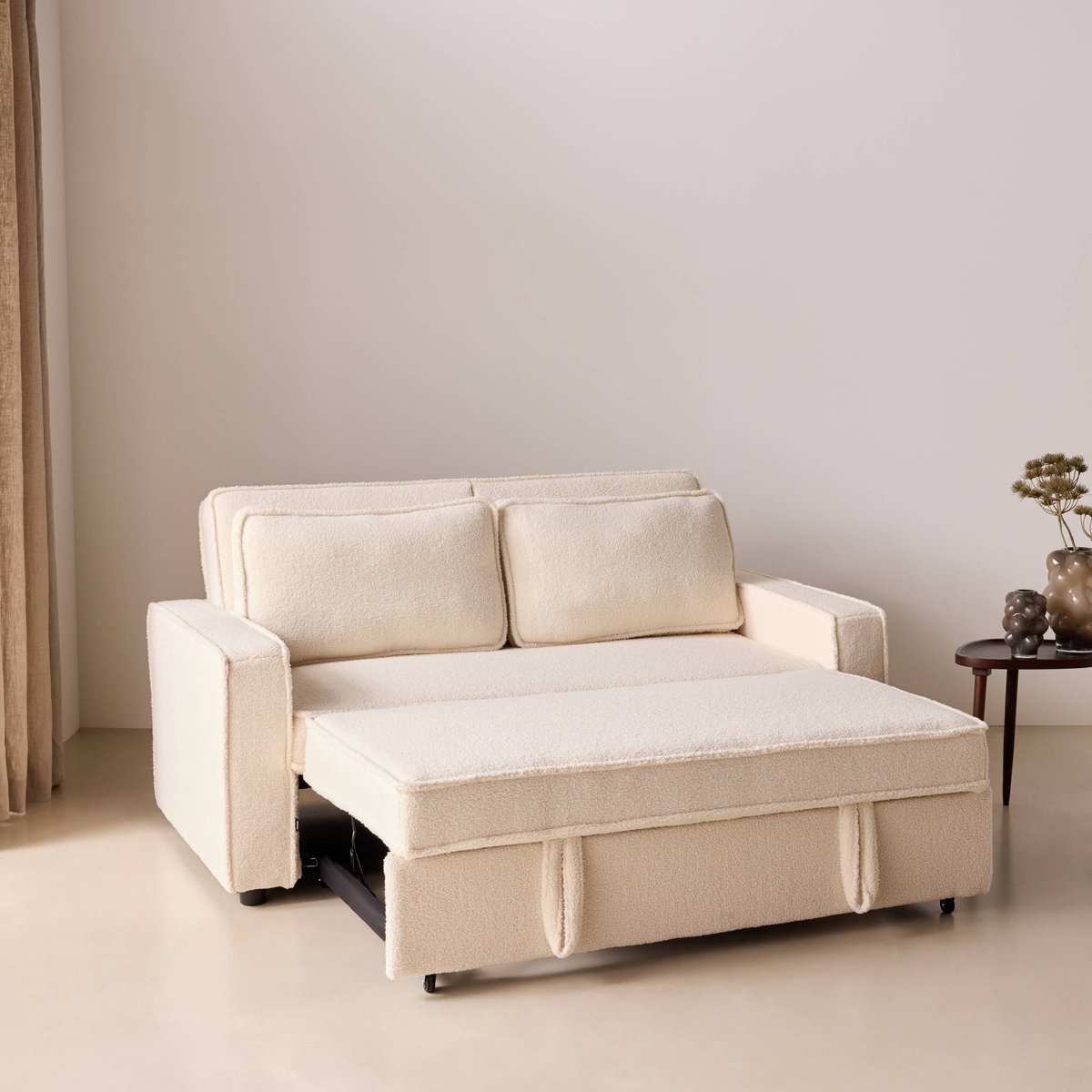 Canapé convertible 2 places bouclette CHILL crème, SWEEEK