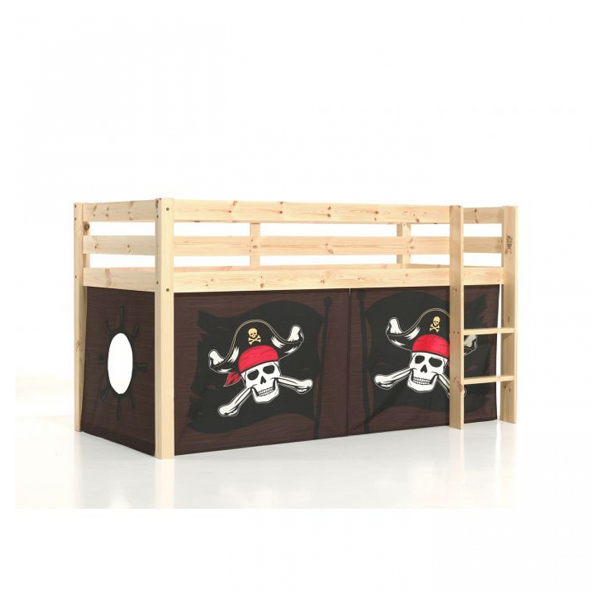 Lit Compact Naturel + Rideau en parties Pirate des Caraibes couleur unique, VIPACK