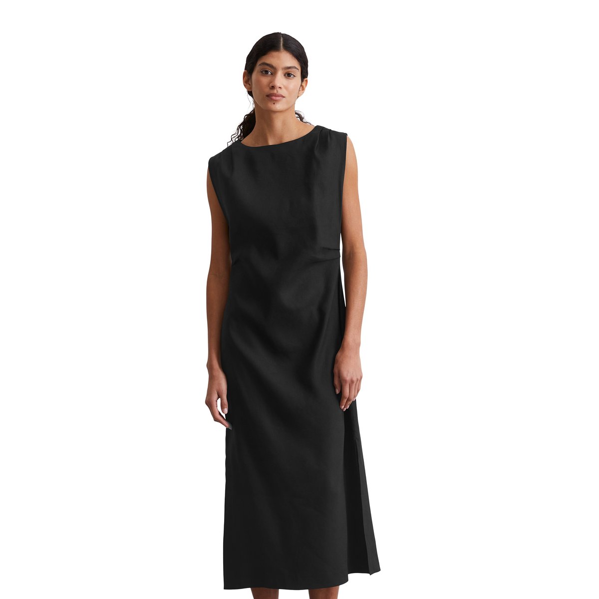 Robe shaped en mélange viscose-lin élastique noir, MARC O'POLO