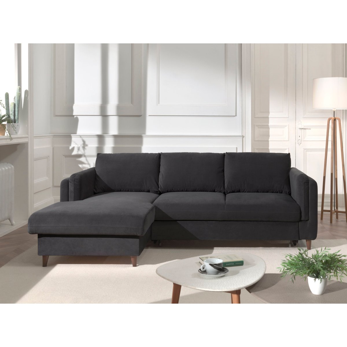 Canapé d'Angle Convertible 4 places - BROOKE gris foncé, BEST MOBILIER