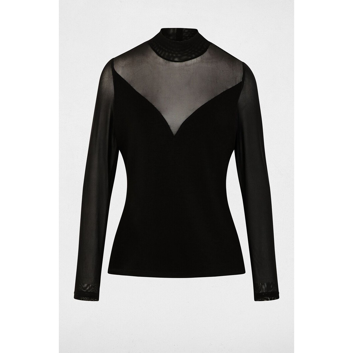 T-shirt col montant, manches longues noir, MORGAN