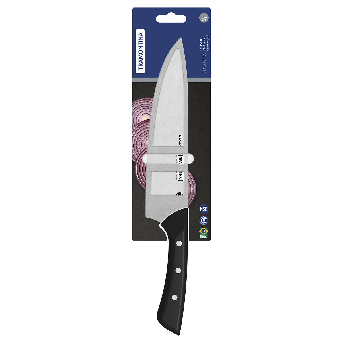 Faca Chef Solutta 8", Tramontina preto , TRAMONTINA