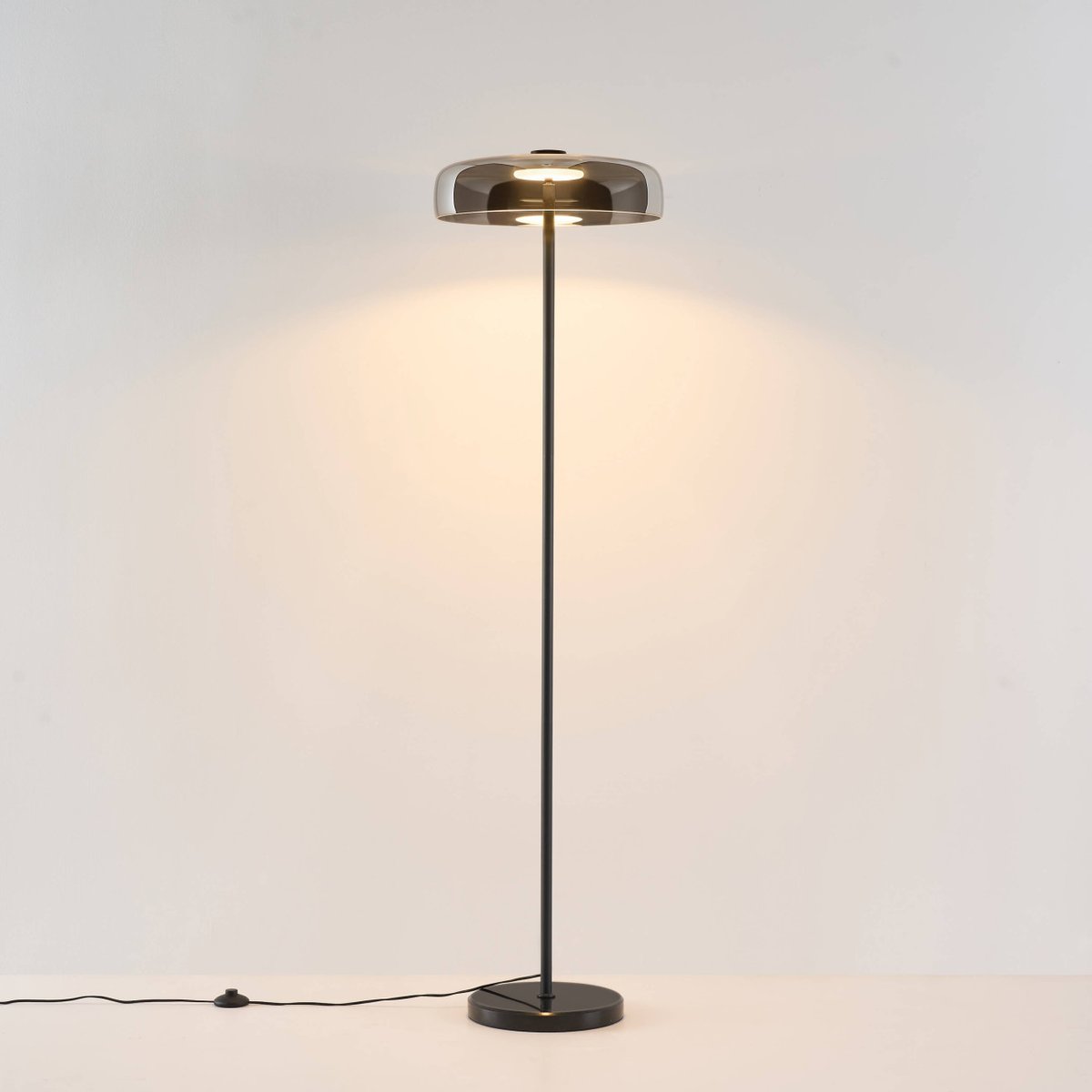 Suspension LED verre disque design - RICCARDO noir et gris fumé, KOSILUM