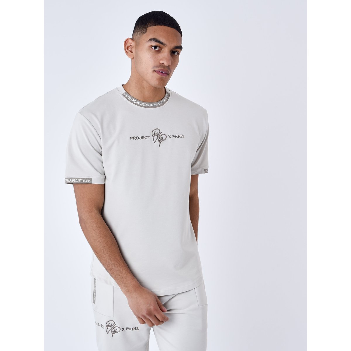 T-shirt uni avec bande logo greige, PROJECT X