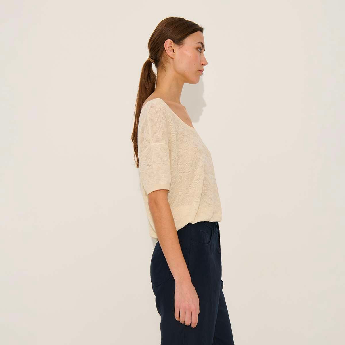Pull manches courtes en chanvre et viscose PERLA ivoire-beige, BENSIMON