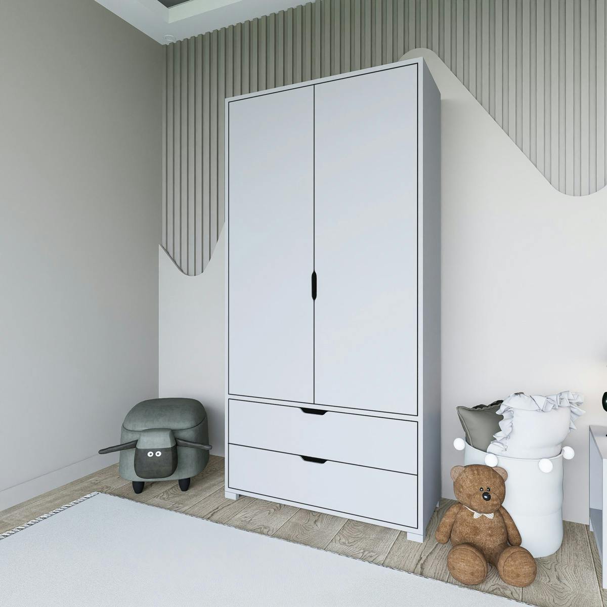 Armoire penderie blanche 2 portes, style moderne BYRON blanc, PIER IMPORT