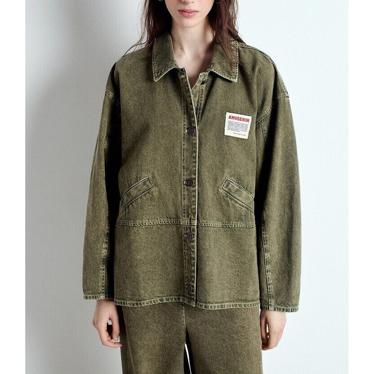 Uzatown Denim Oversize Jacket with Button Fastening olive, AMERICAN VINTAGE