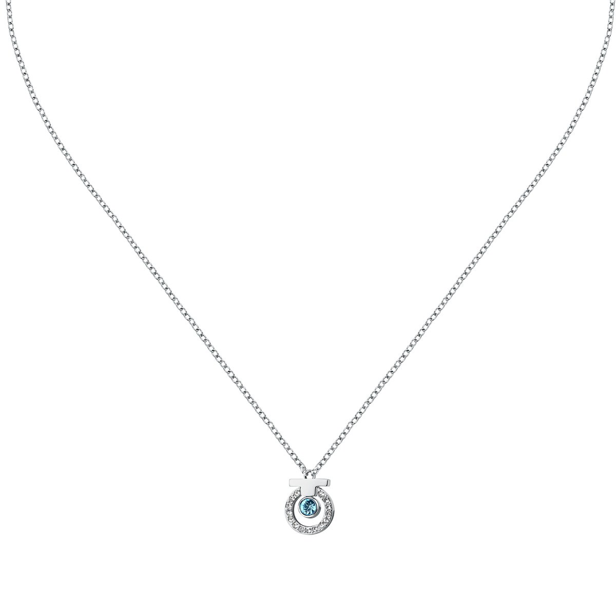 Collier en acier, cristaux, T-LOGO argent, bleu clair, TRUSSARDI
