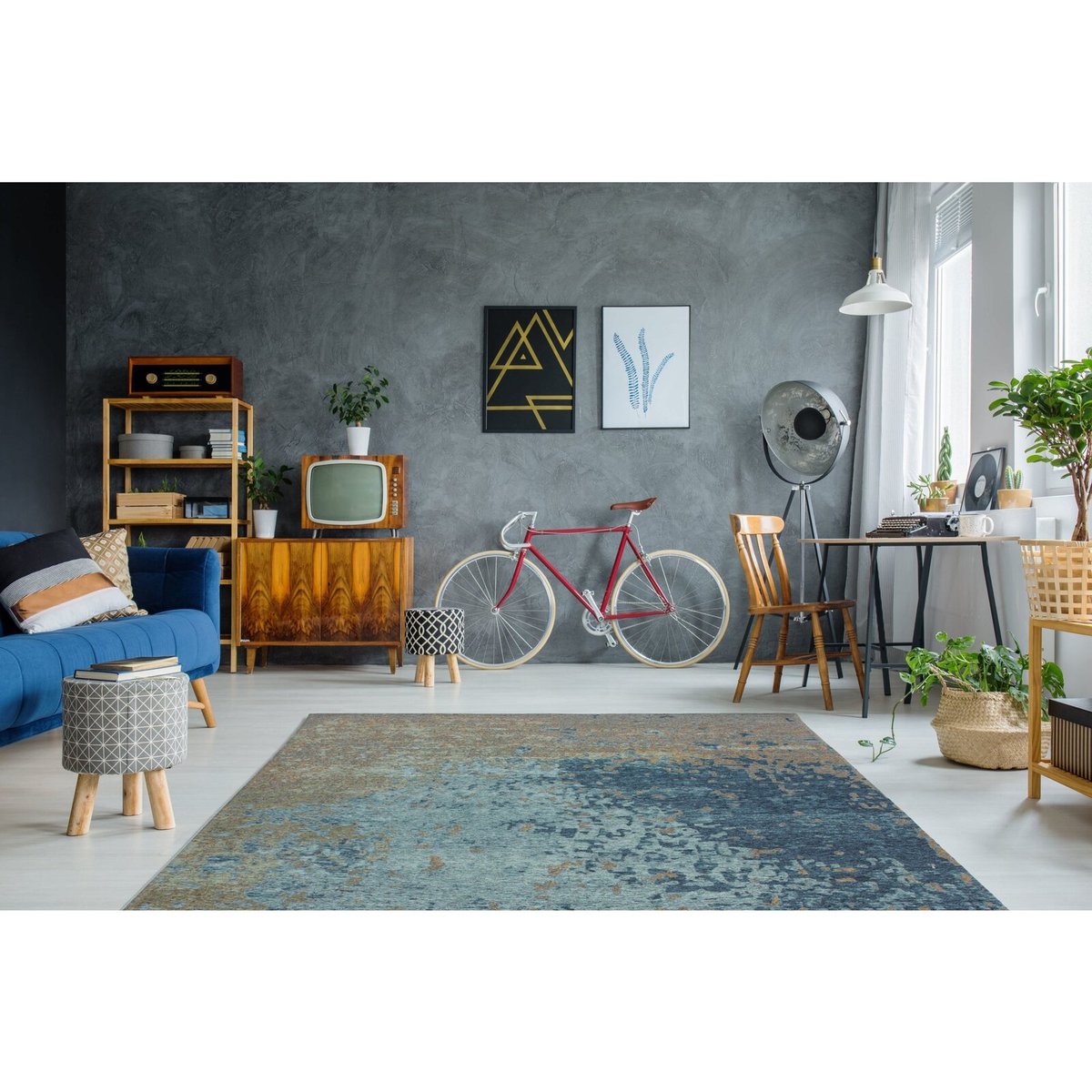 Tapis tissé rectangulaire, Blaze multicolore, bleu, ARTE ESPINA
