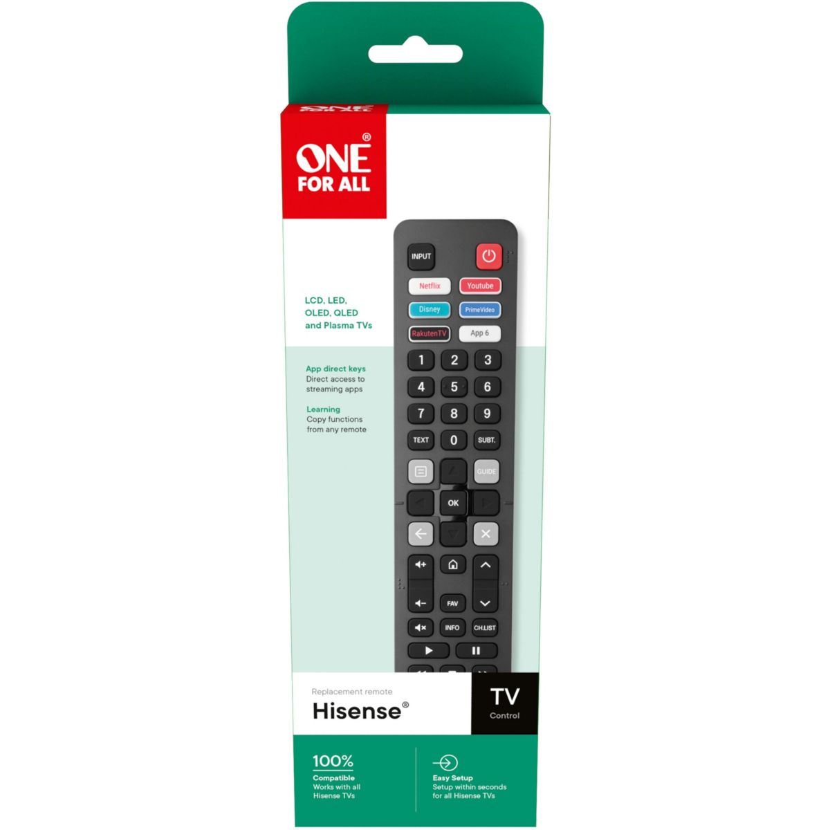 Télécommande de remplacement TV Hisense couleur unique, ONE FOR ALL