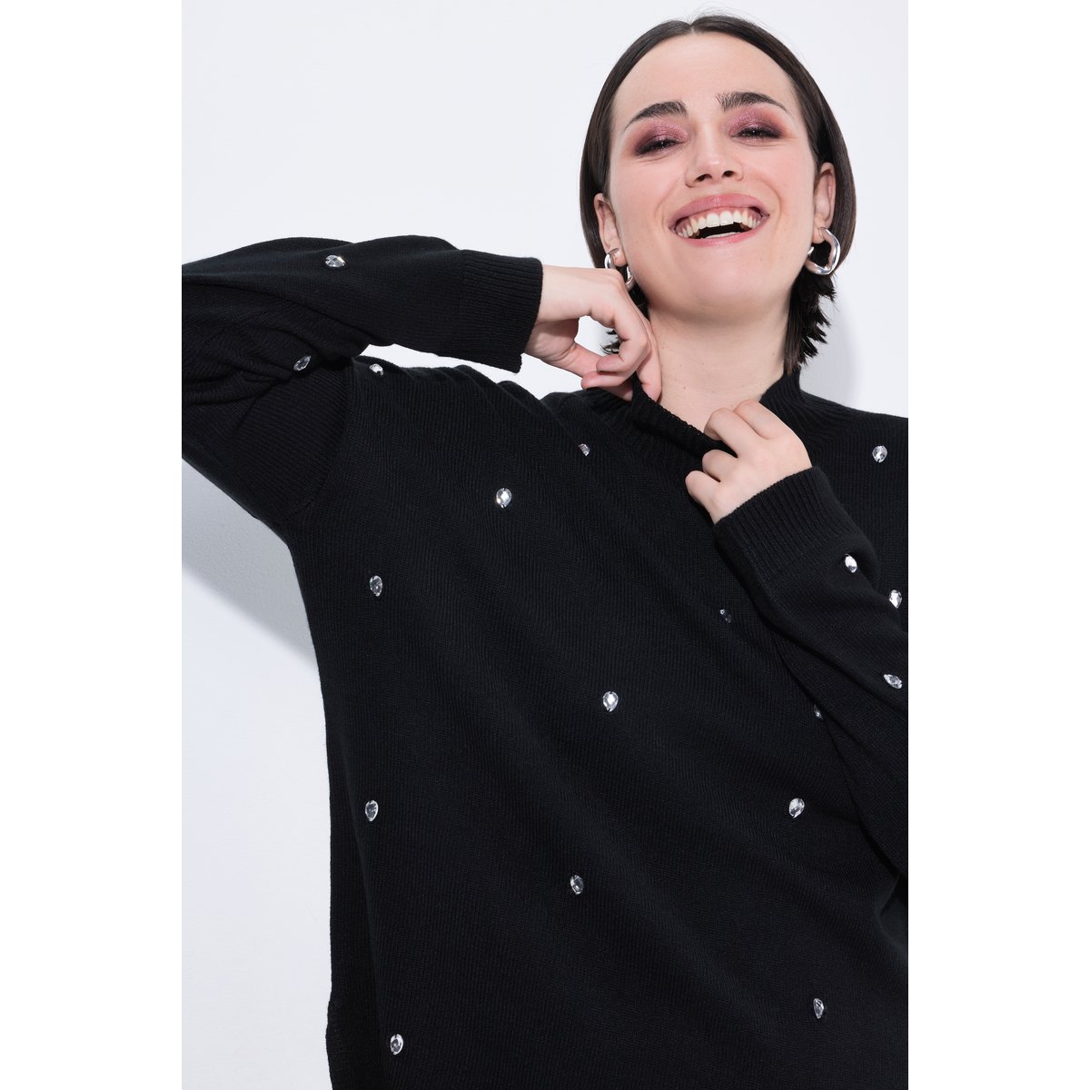 Pull à strass oversize noir, ULLA POPKEN