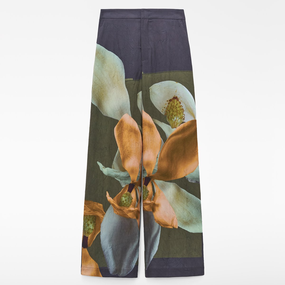 Pantalon à taille élastiquée et jambe droite imprimé fleurs, ADOLFO DOMINGUEZ