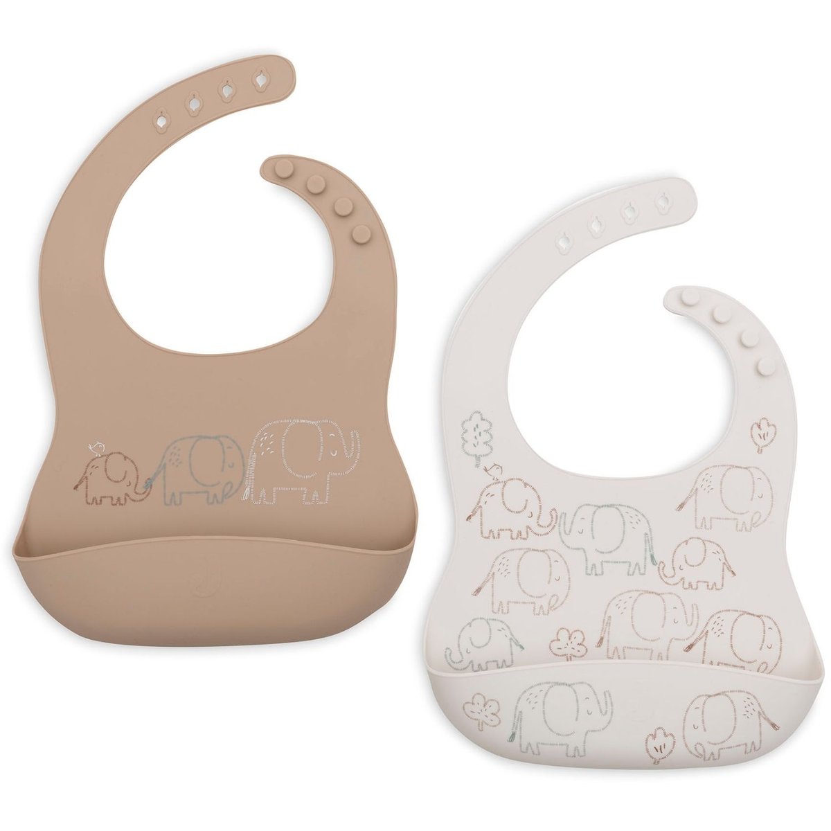 Lot de 2 bavoirs en silicone marron, écru, JOLLEIN