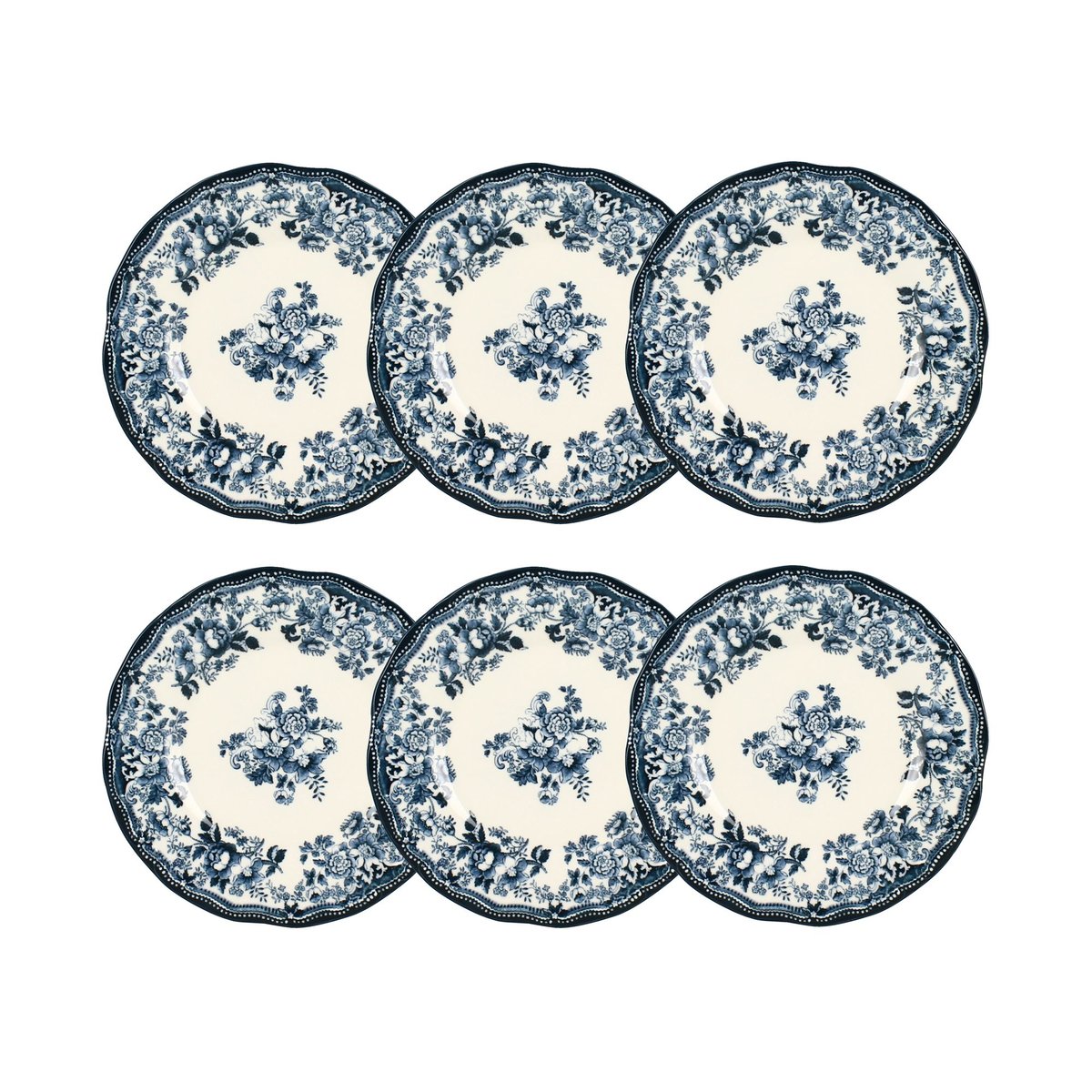 Lot de 6 assiettes à dessert en grès 20cm, FAUSTINE bleu, NOVASTYL