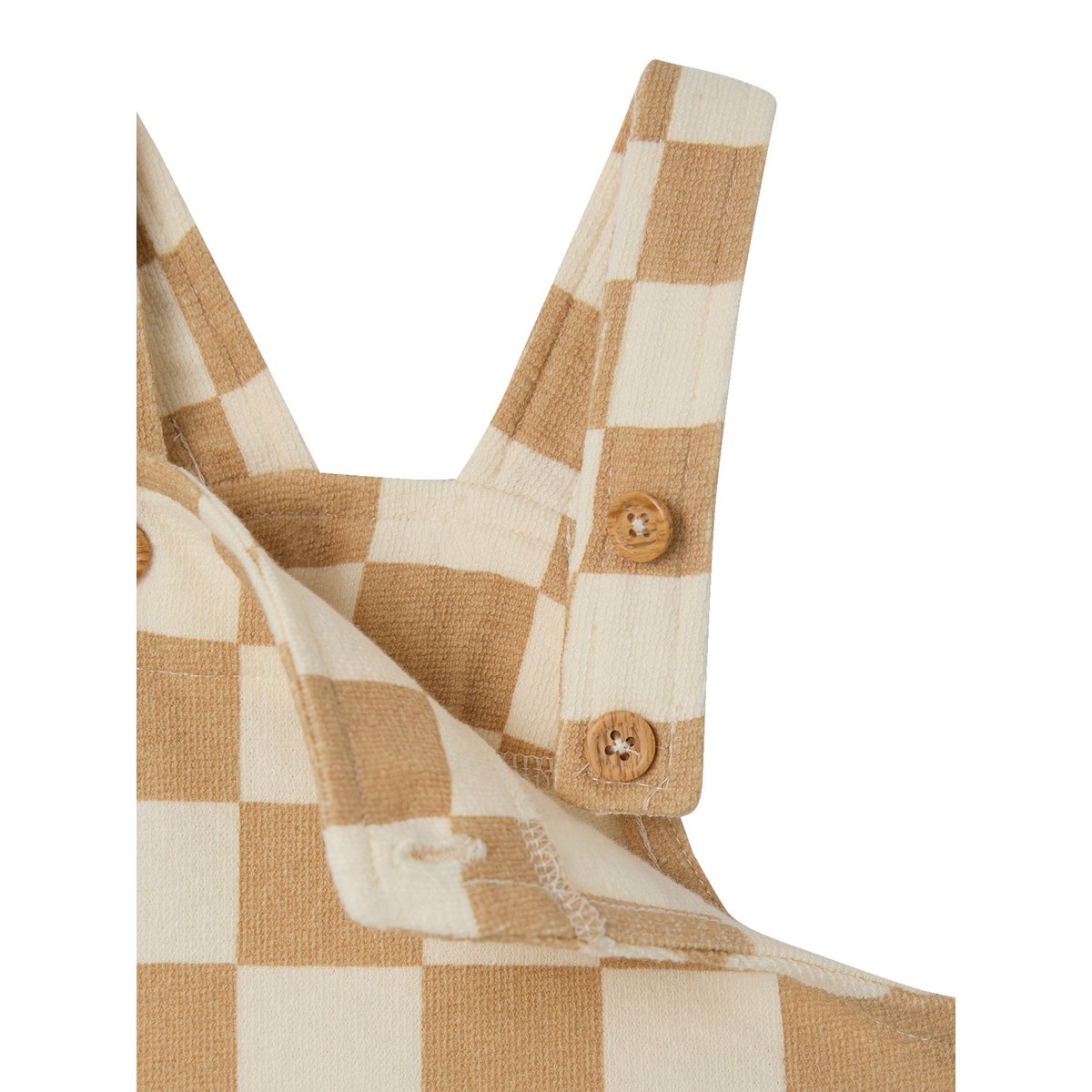 Salopette courte molleton imprimé carreaux beige, VERTBAUDET