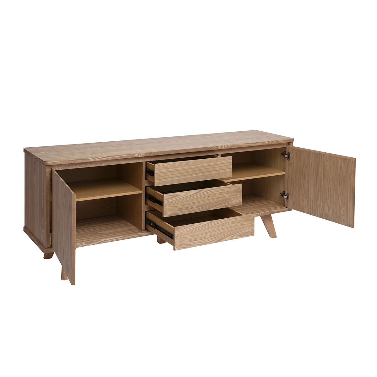 Buffet scandinave en bois clair frêne 2 portes 3 tiroirs L180 cm FIFTIES marron, MILIBOO