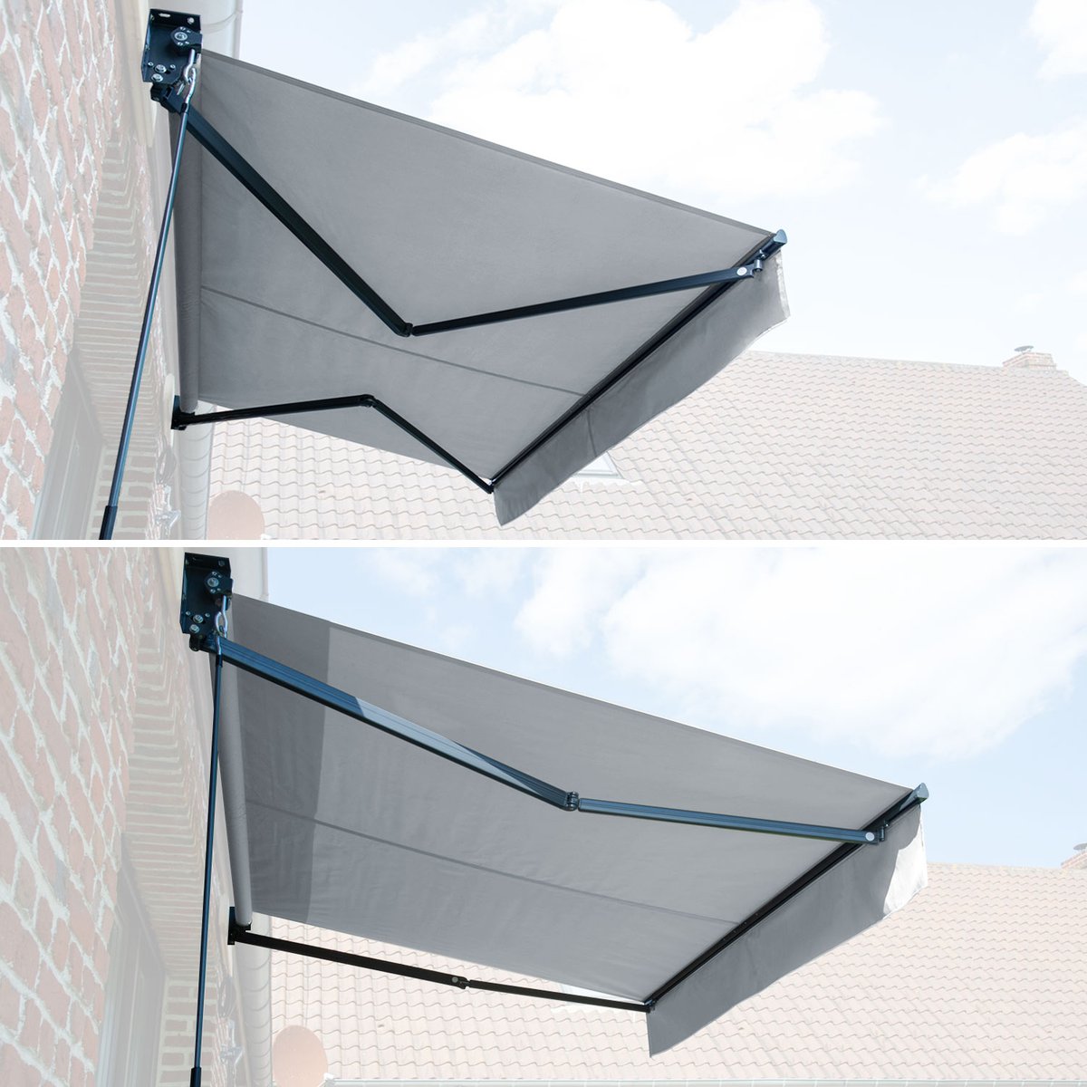 Store banne, 3,95x3m, SAULE gris, gris anthracite, HAPPY GARDEN
