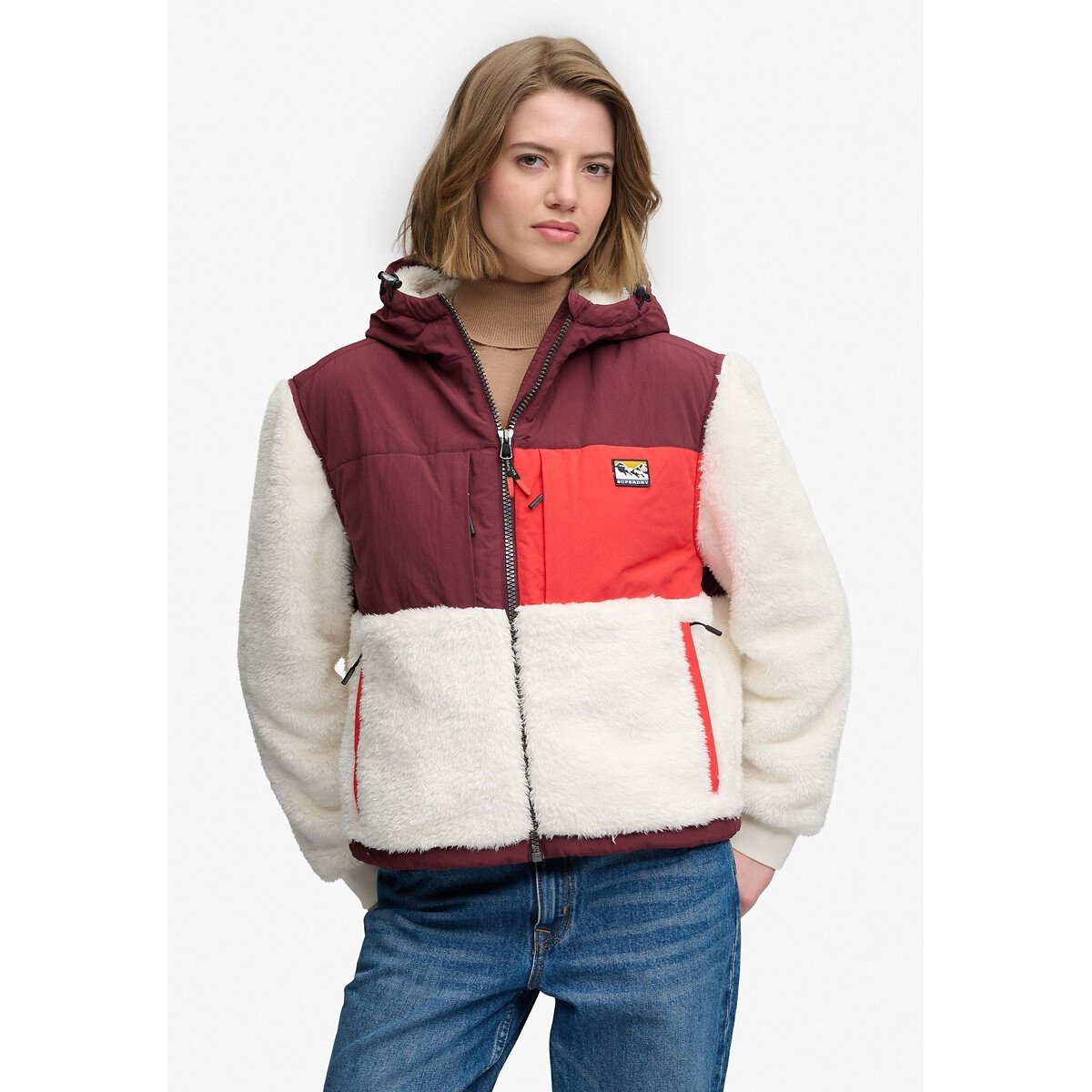 Super Soft Hybrid Full Zip Jacket ecru/marine, SUPERDRY