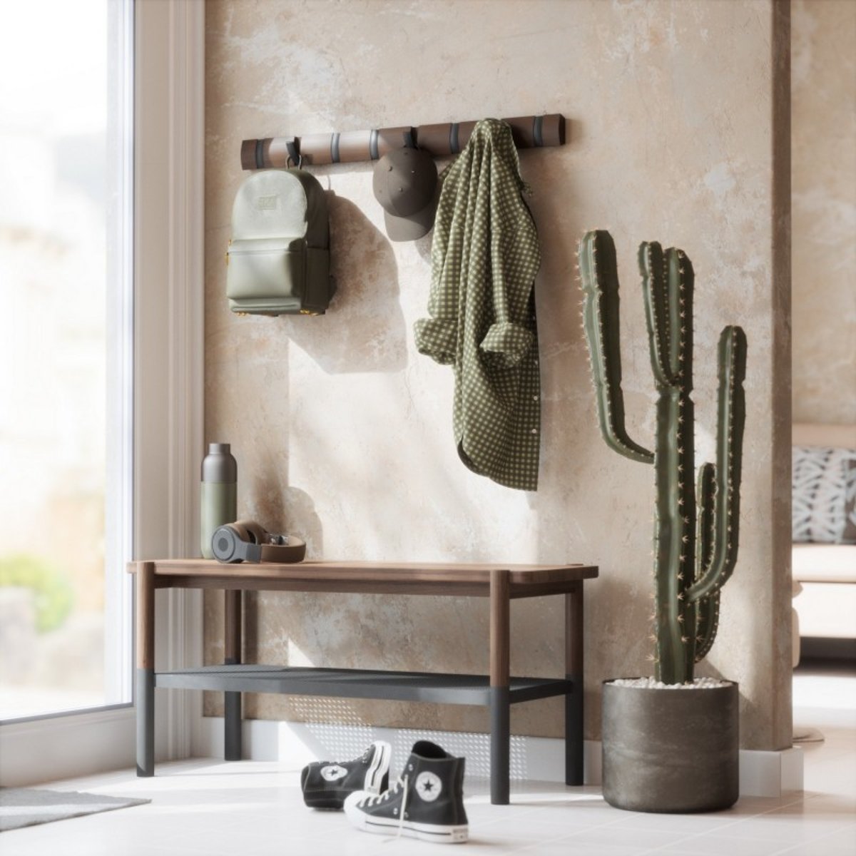 Portemanteau mural bois 8 patères FLIP bois foncé, UMBRA