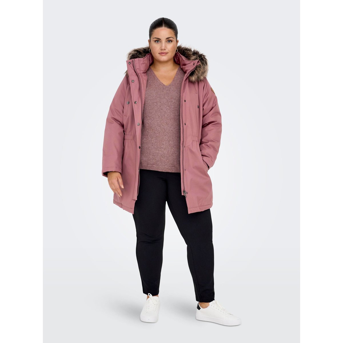 Parka mi-longue à capuche rose - rose brown, ONLY CARMAKOMA