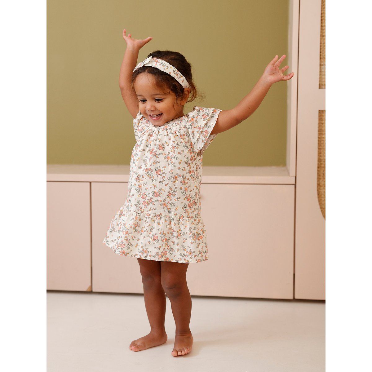 Ensemble bébé robe, bloomer et bandeau écru, VERTBAUDET