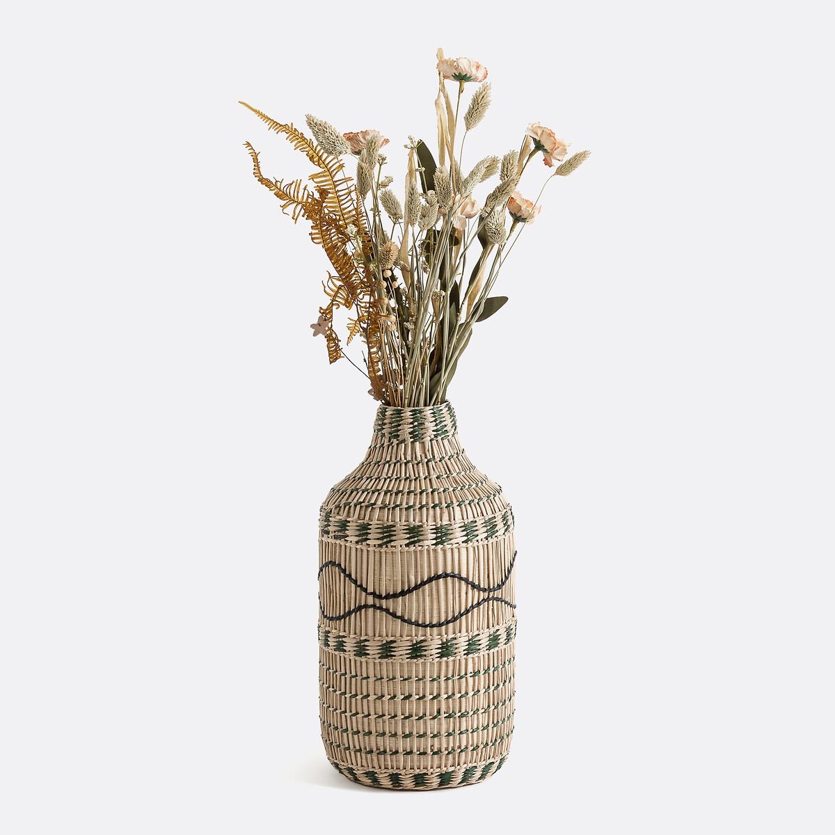 Decoratieve vaas in bamboe H35 cm, Plooming naturel/groen, LA REDOUTE INTERIEURS