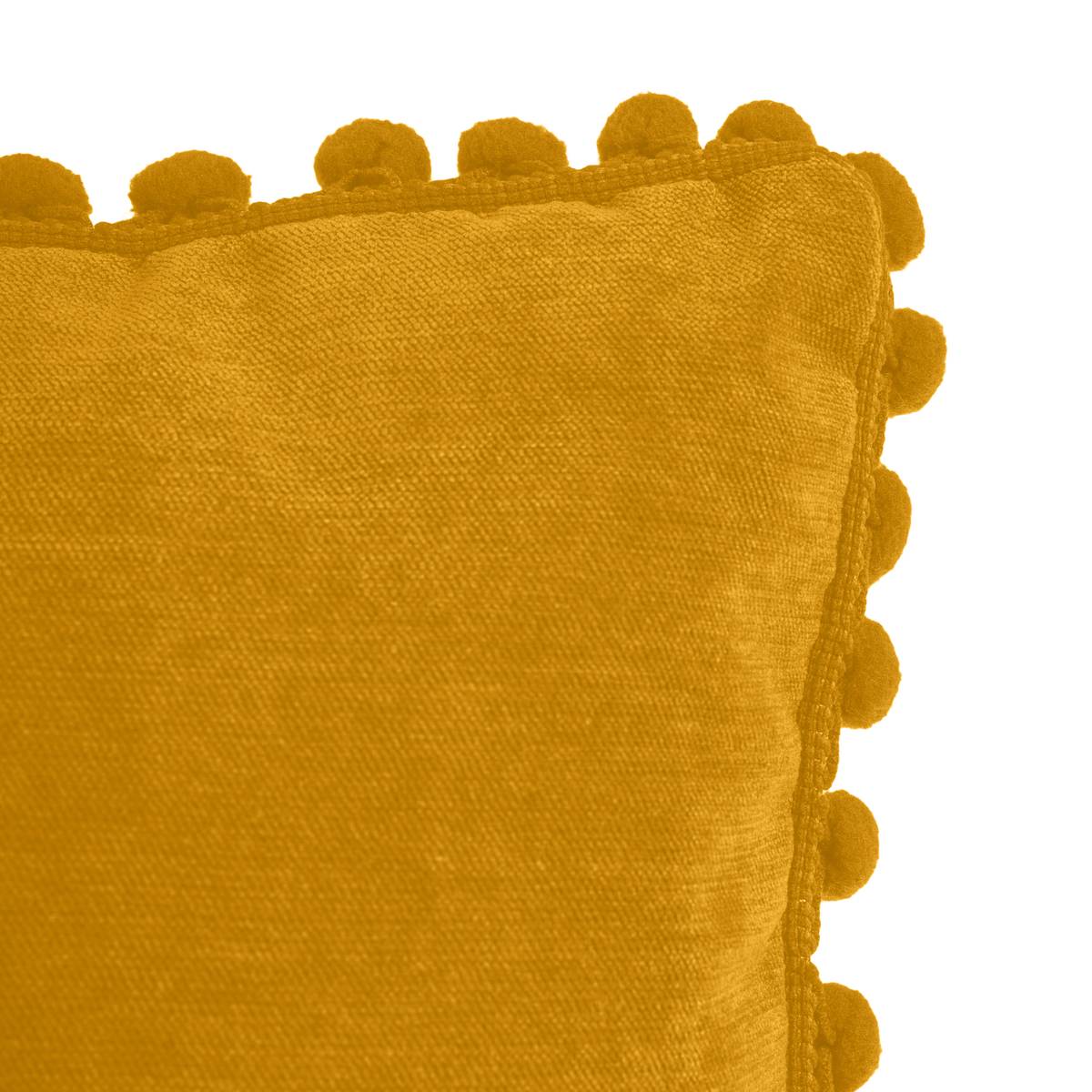 Coussin déhoussable à pompons MEMORIES ocre, ATMOSPHERA