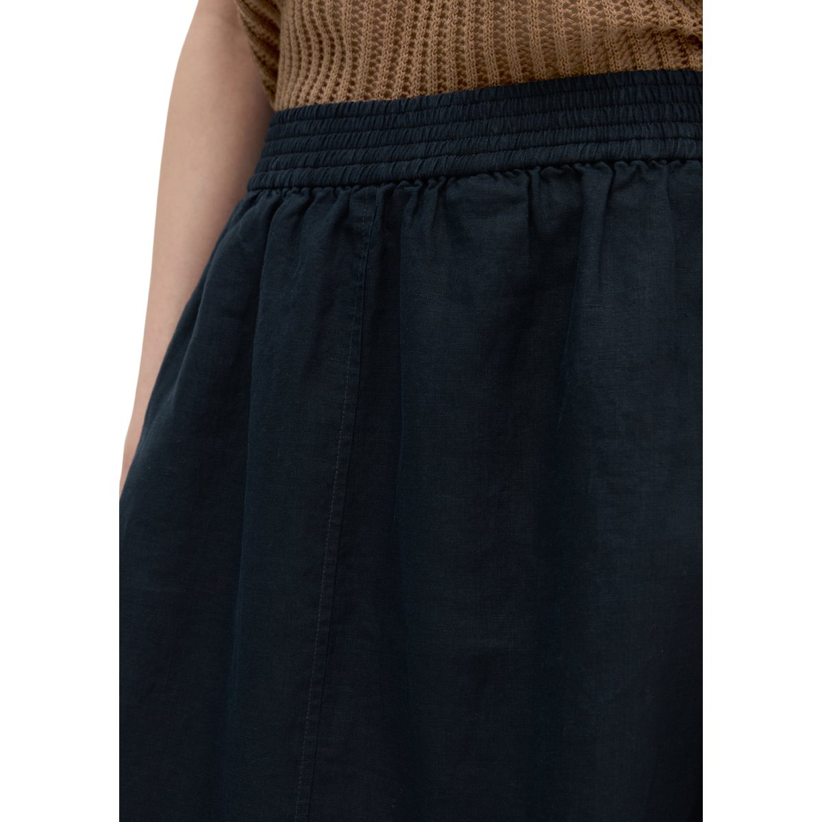 Jupe en lin flared avec ceinture élastique bleu foncé, MARC O'POLO