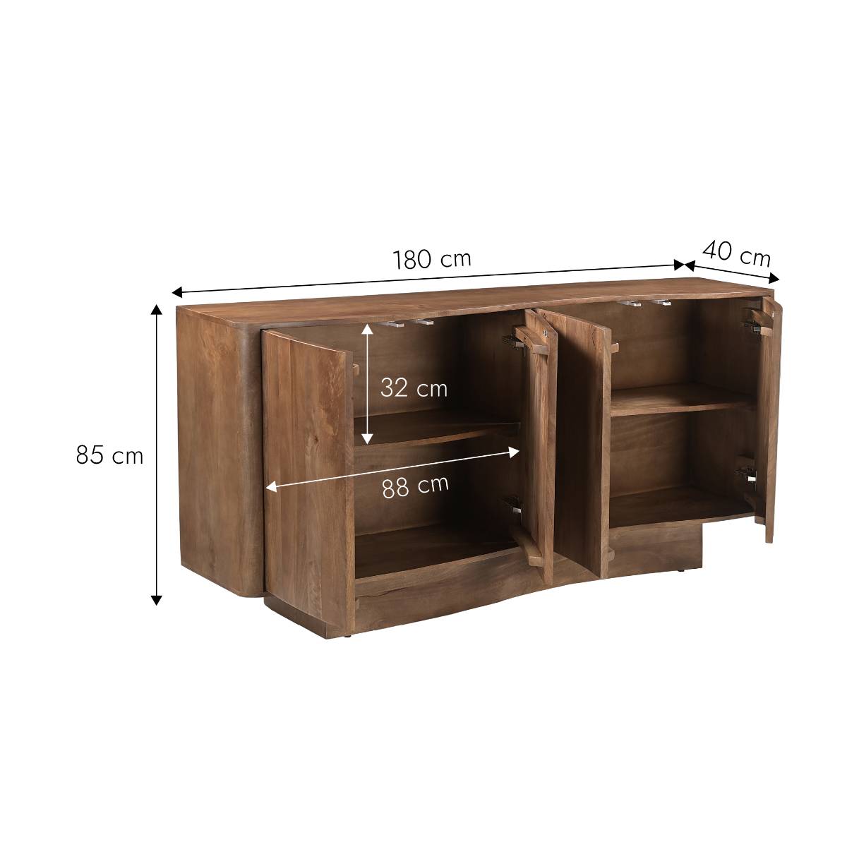 Buffet 4 portes en bois de manguier ERYNDEL bois foncé, MADE IN MEUBLES