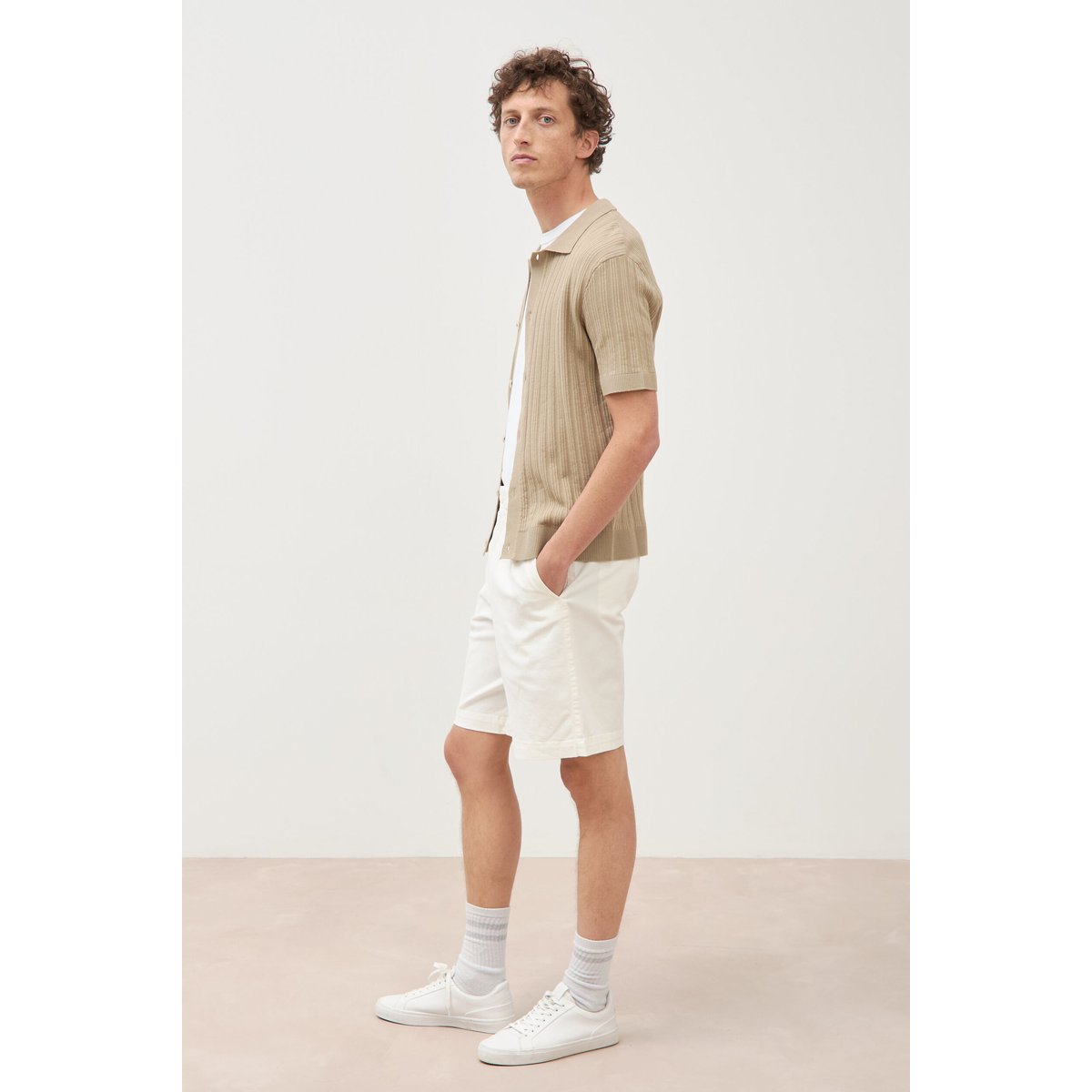Chemise en coton manches courtes gris, BONOBO