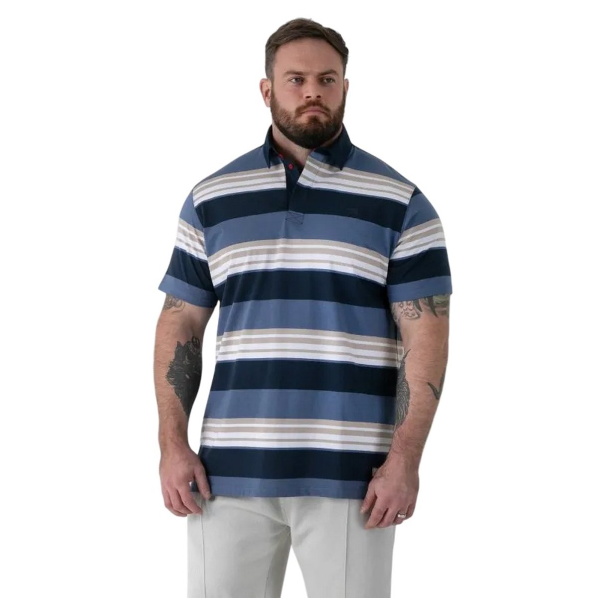 Polo manches courtes style rugby motif à rayures WILLIS bleu marine, DUKE