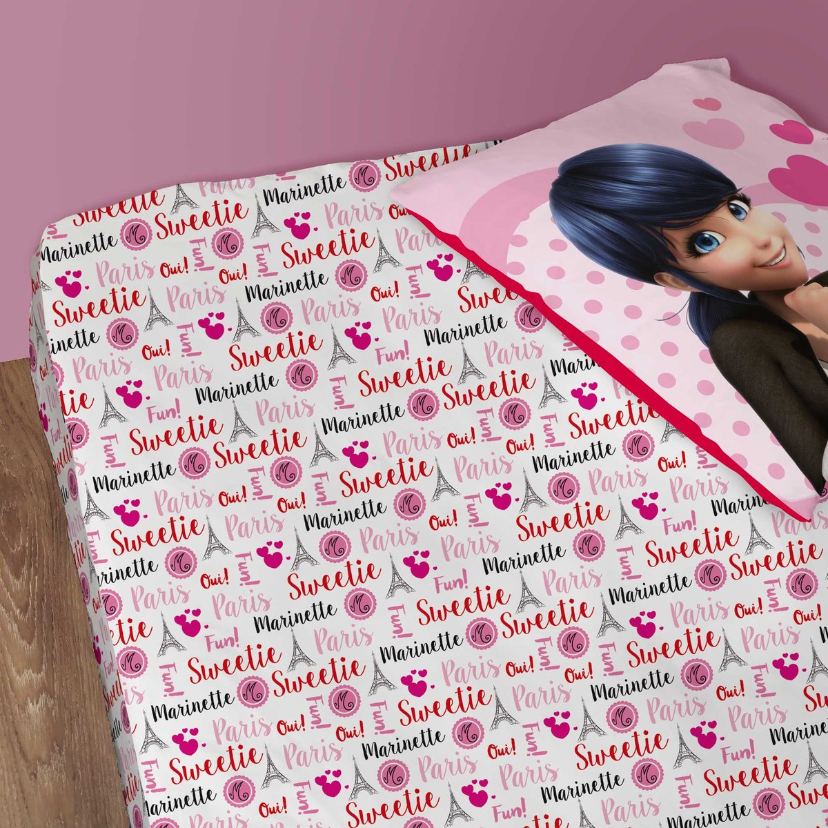 Drap-housse imprimé 100% coton, Ladybug HÉROÏNE rouge, MIRACULOUS