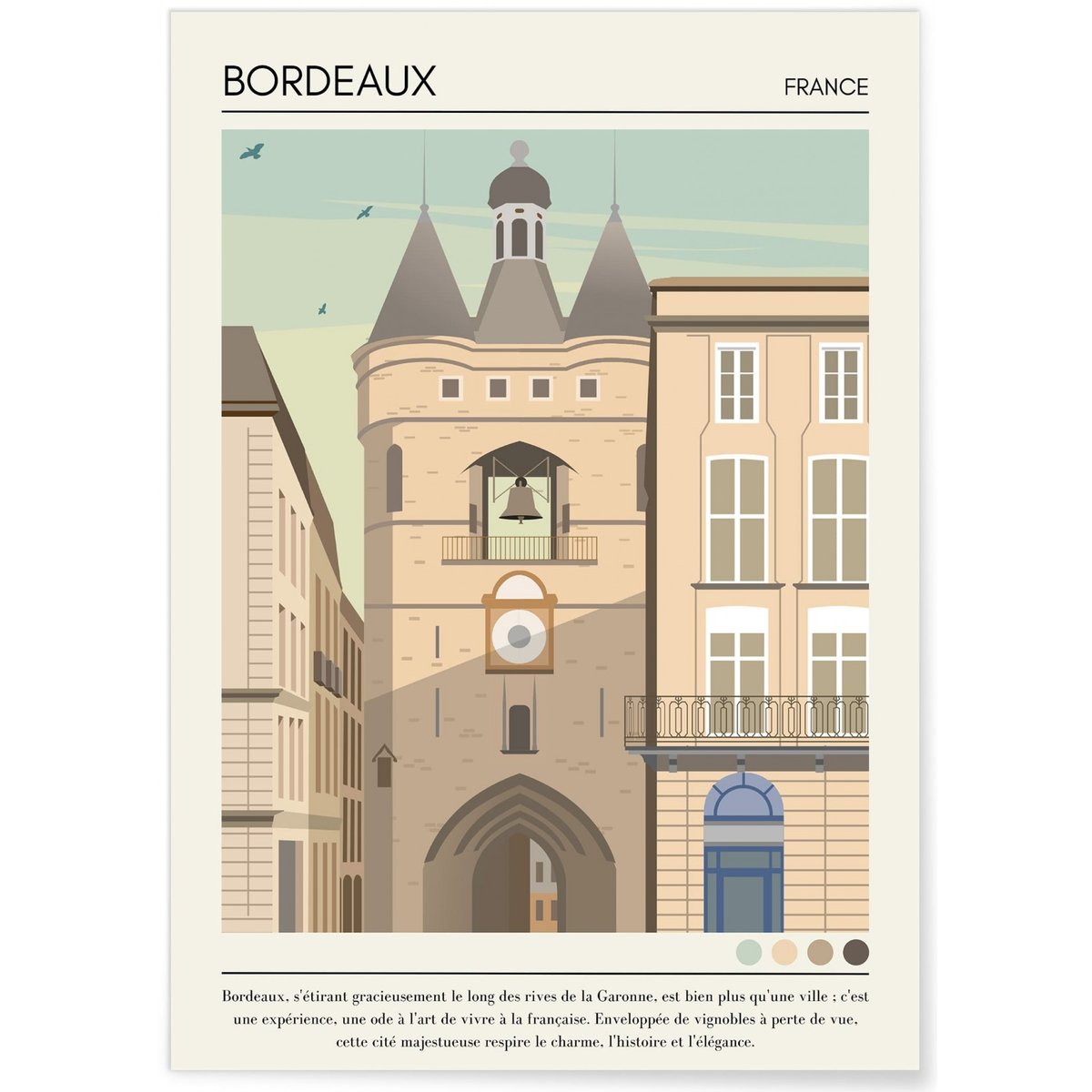 Affiche ville Bordeaux Vintage blanc, L'AFFICHERIE