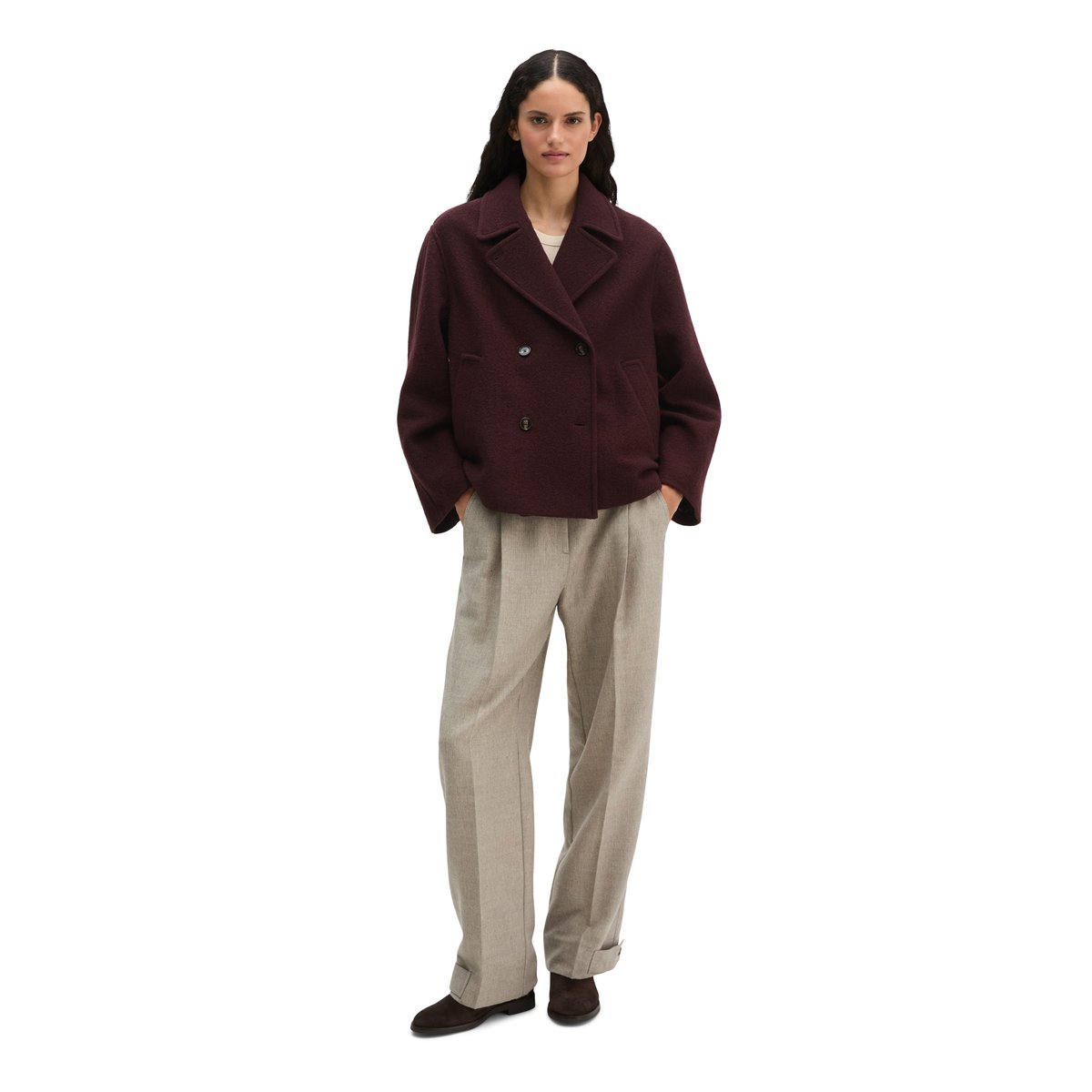 Veste caban coupe classique en laine bouillie italienne rouge, MARC O'POLO